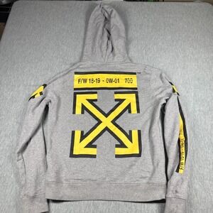 Off-White Hoodie Small Gray FW18 Arrows Graphic Pullover Sweatshirt Virgil Abloh